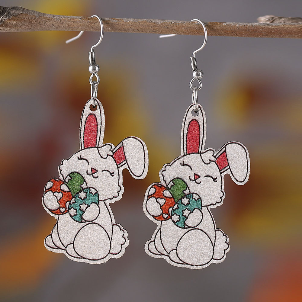 1 Pair Fashion Rabbit Wood Easter Women's Drop Earrings display picture 1