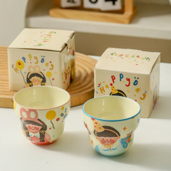 コーヒーカップ、4人家族、家庭用セラミックカップ、かわいい子供用朝食漫画、見栄えの良い親子ウォーターカップ、マグカップ