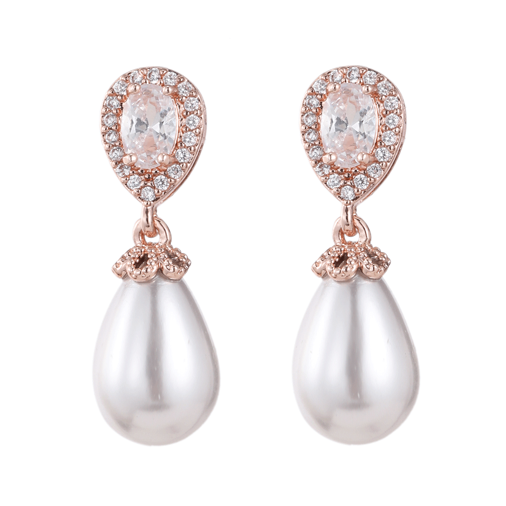 Boucles d'oreilles tendance en forme de goutte d'eau, perles et zircon, accessoires pour femme. Bijou idéal pour une robe de mariée ou une tenue de soirée._voghion.com