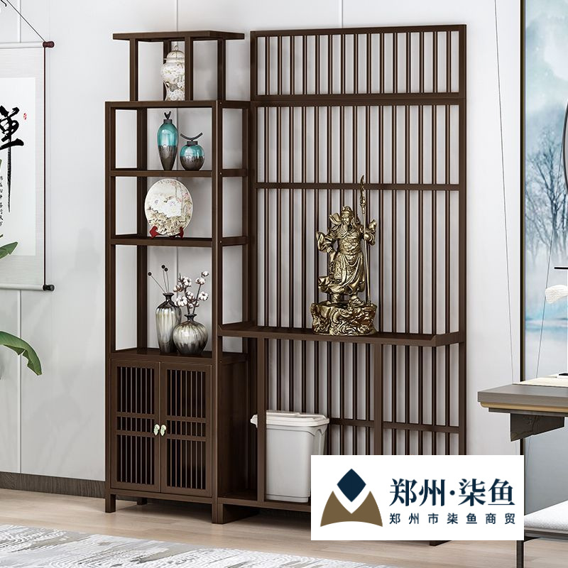 New Chinese Style Entrance Hall Cabinet Light Luxury Partition Living Room Simple Modern Screen Decorative Cabinet Solid Wood Storage Rack