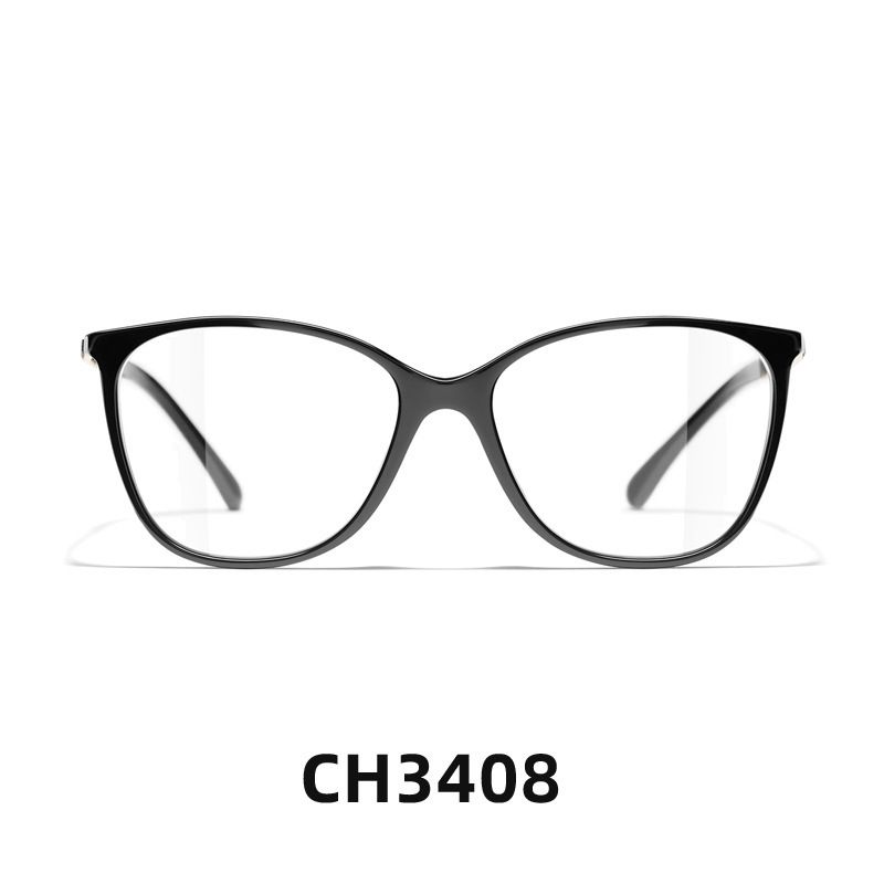 趙魯思と同じスタイル CH3408 Xiaoxiang メガネ ホワイト鹿と同じスタイル 無地手織りレザー ブラックフレーム Xiaoxiang メガネフレーム|undefined