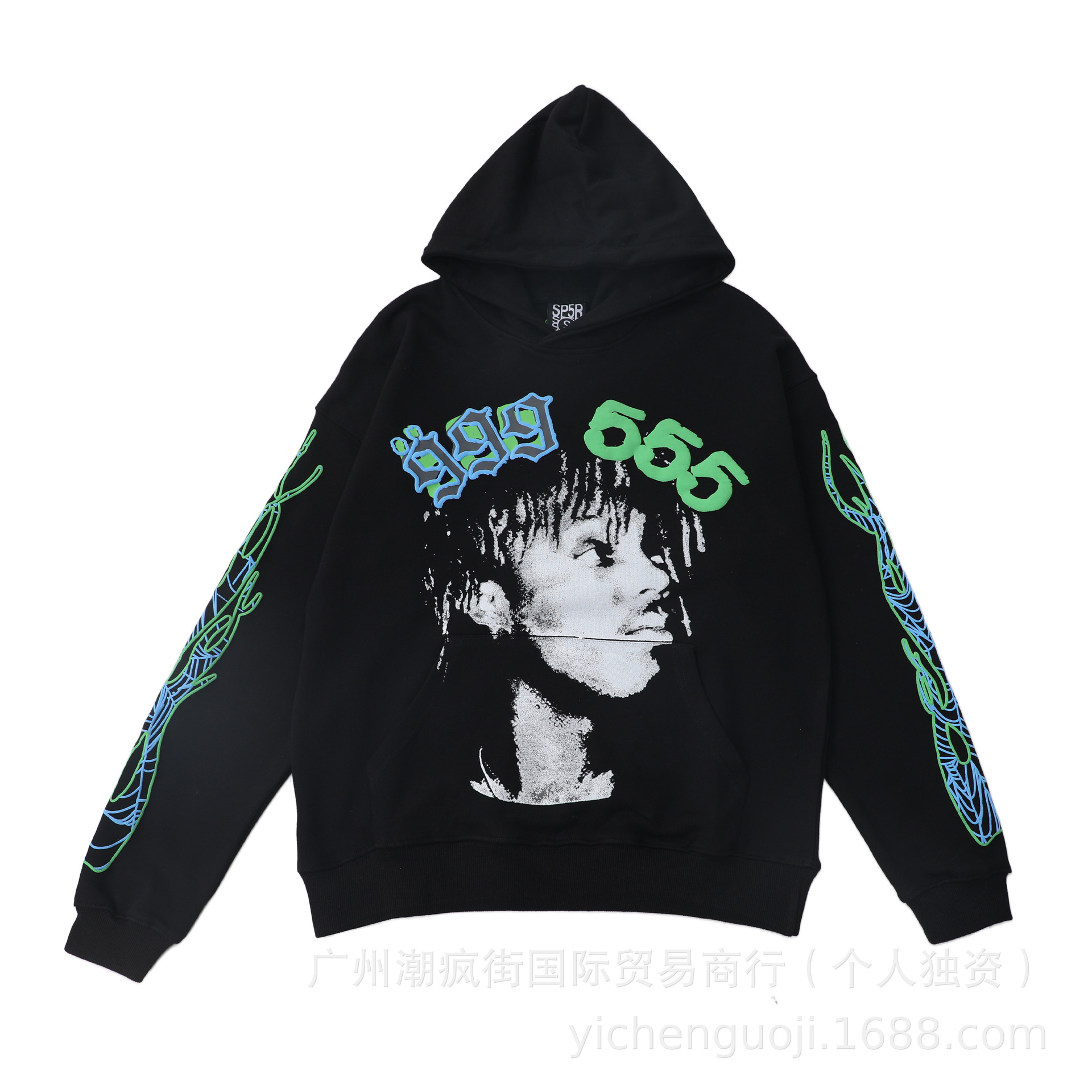 Sp5der Juice WRLD Hoodie 999 555 Graphic Black
