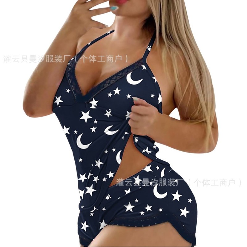 跨境欧美风女士蕾丝花边吊带短裤女式睡衣休闲家居服袖套装|undefined