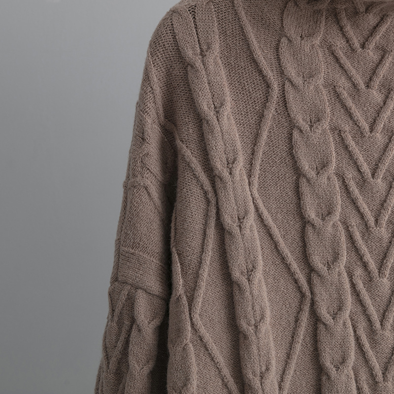 Damenbekleidung Herbst und Winter große Größe Rollkragenanzug Mode neue sanfte faule Stil Pullover zweiteiliges Set einfarbig gestrickt_voghion.com