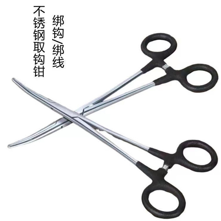 不锈钢弯头带胶止血钳取钩摘钩器钓鱼工具钓鱼钳 脱钩器 筏钓工具