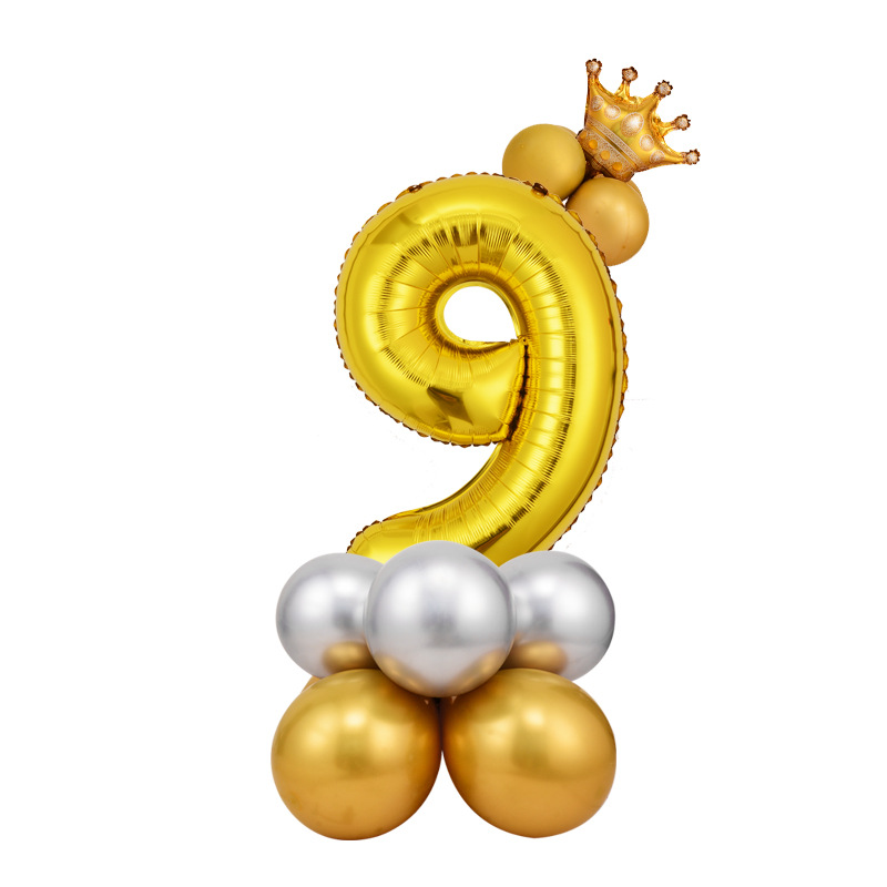 0-9 cumpleaños digital globo columna bebé un mes de edad diseño carretera globo fiesta decoración corona película de aluminio