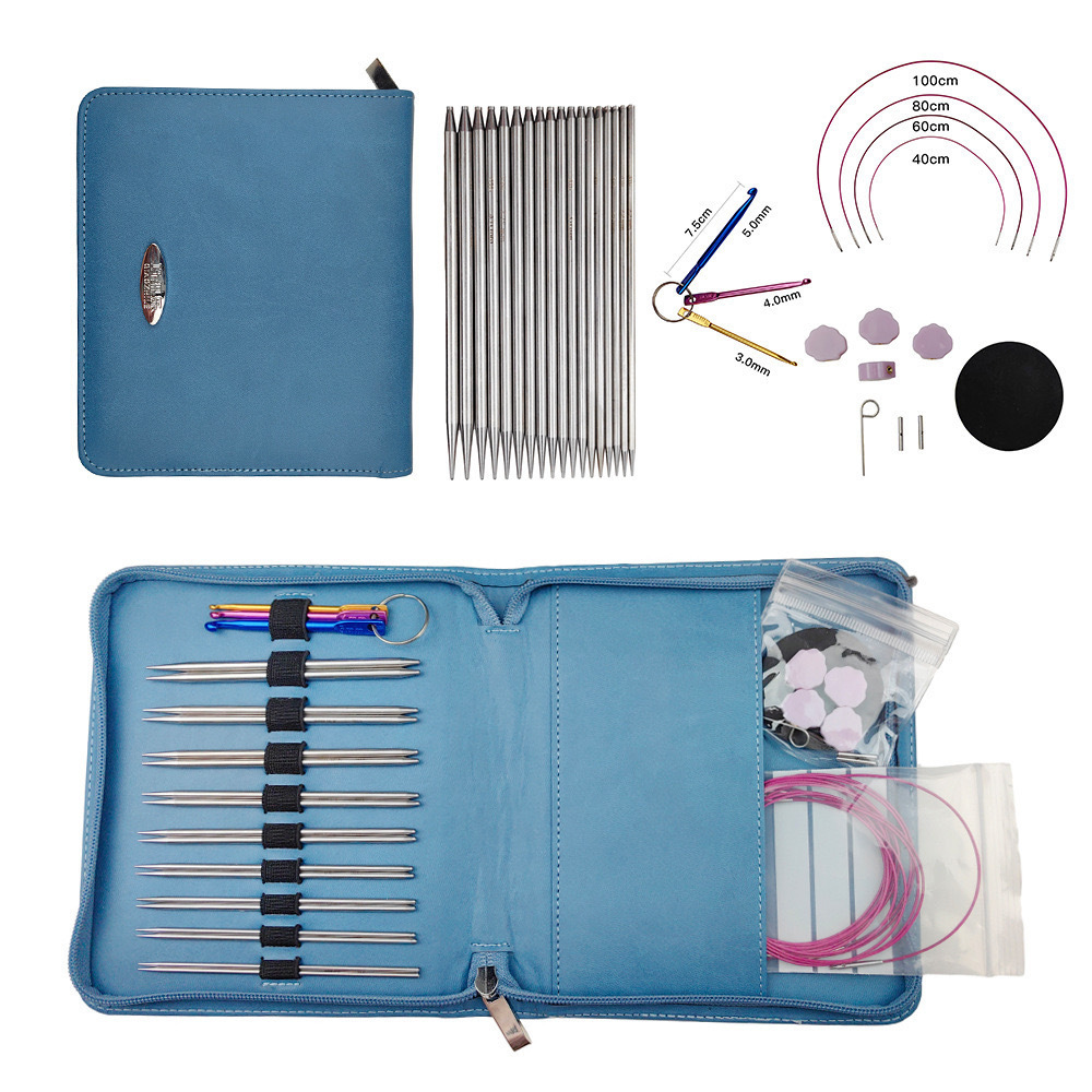 El conjunto de aguja de anillo desmontable cambia la cuerda colorida varilla de tejido aguja alargada pu herramienta de tejido carbonizada aguja de bambú anillo