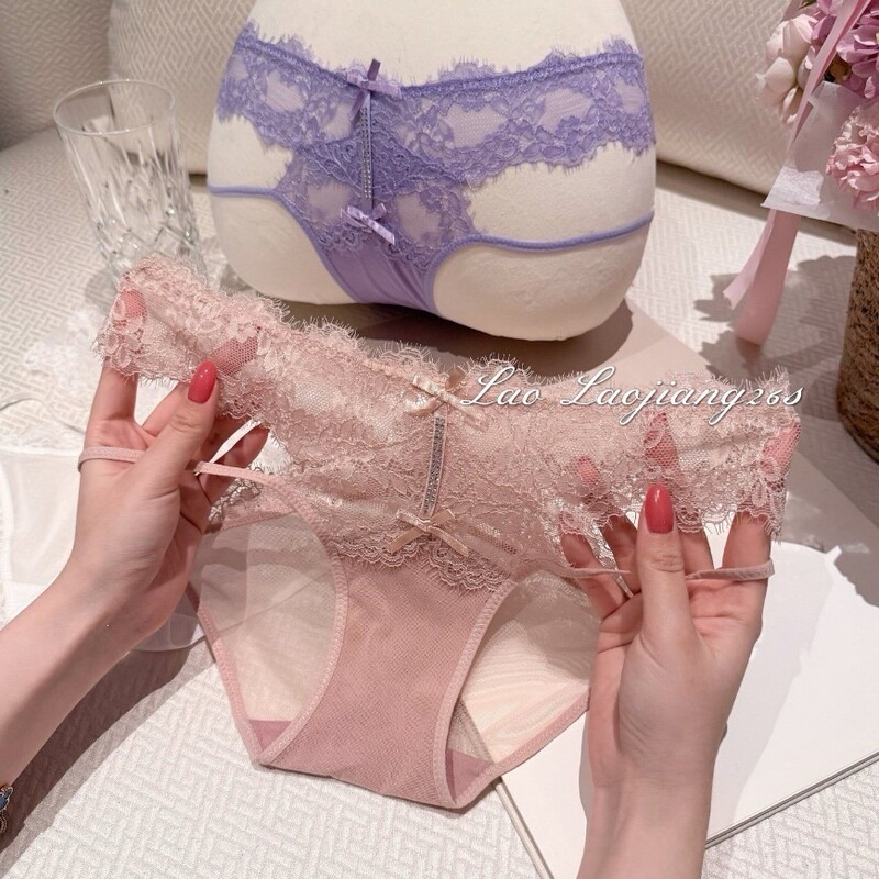 Luxury Series Sexy Lace Pure Desire Pure Cotton Crotch Mesh Lace Triangle Panties with Rhinestones 2026 New Comfortable Summer Style