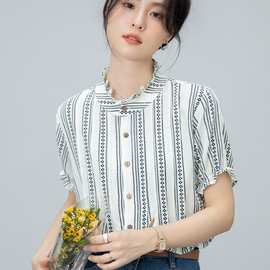 实拍2025夏季衬衫女士宽松衬衣法式设计感短袖上衣