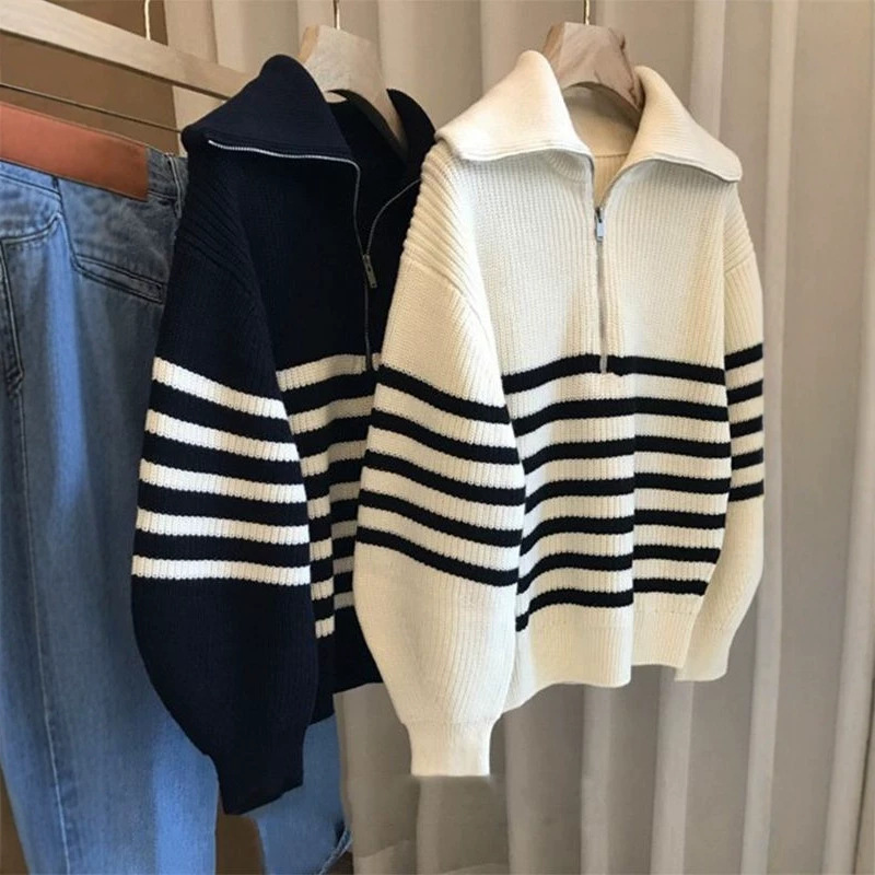 Winter knitted base body-friendly sweater with zipper