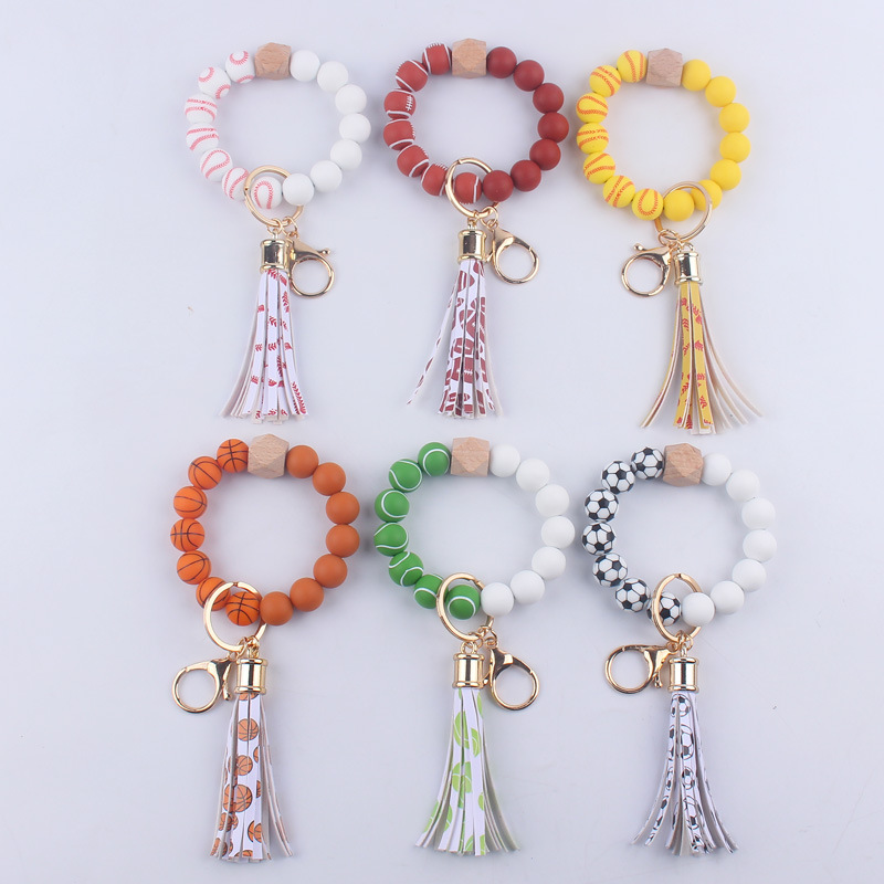 Simple Style Round Silica Gel Beaded Women's Keychain display picture 1