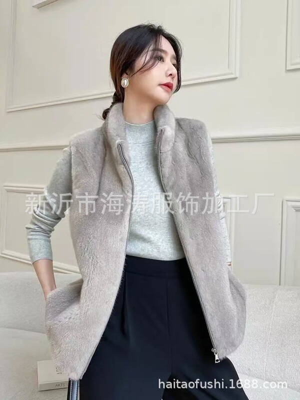 欧美秋冬新款仿水貂毛马甲女韩版立领拉链皮草背心|undefined