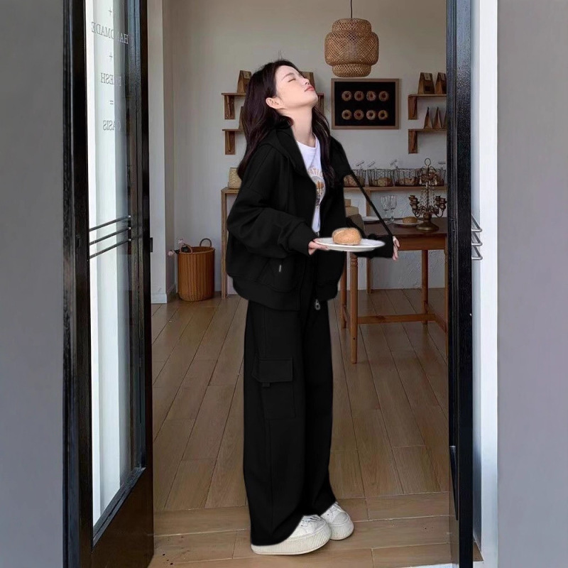 高级感休闲运动套装女春秋小个子工装风卫衣卫裤两件套早秋一整套|undefined