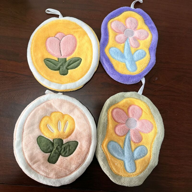 Coral fleece floral hand towel, hangable for kitchen and home bar, soft, absorbent, thick, cute hand towel wholesale