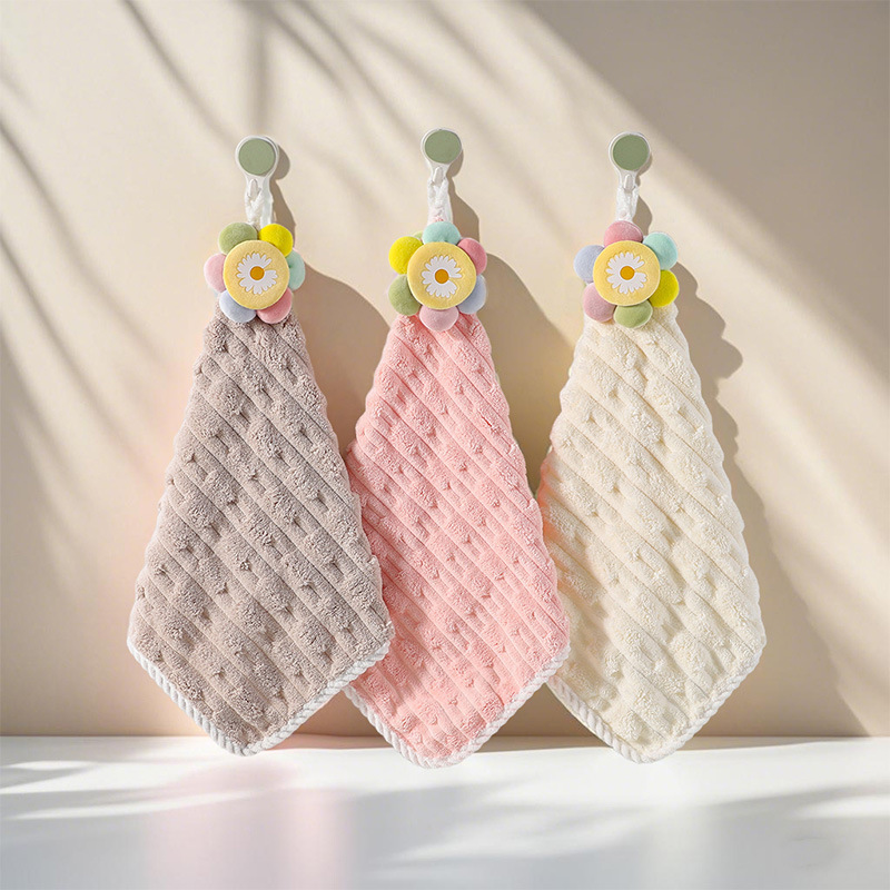 Sunflower Hanging Hand Towel, Thickened and Enlarged, Absorbent Handkerchief for Kitchen and Bathroom