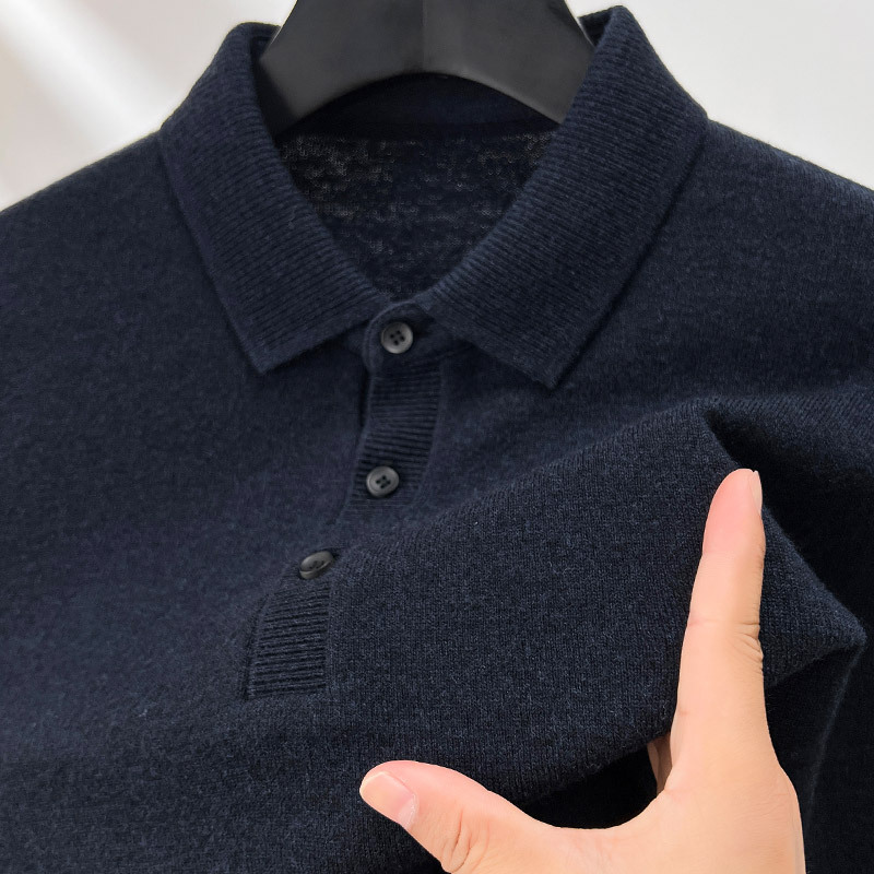 100 순수 양모 스웨터 남자 옷깃 스웨터 뉴 푸위안 스웨터 올 매치 니티드베이스 셔츠 탑