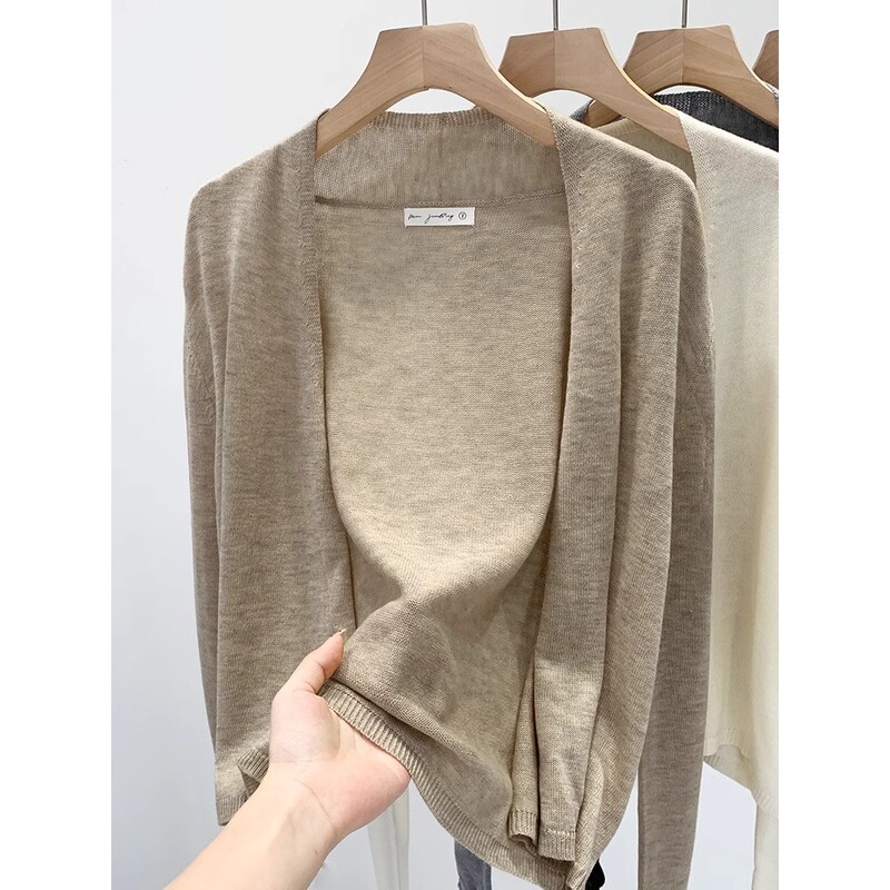 Lazy Style Casual Knitted Cardigan Sun Protection Top for Women 2026 Spring Outerwear Lightweight Korean Style Simple Long-Sleeved Shawl