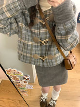牛角扣格纹毛呢外套女秋冬款小众包臀裙套装少女设计两件套一整套