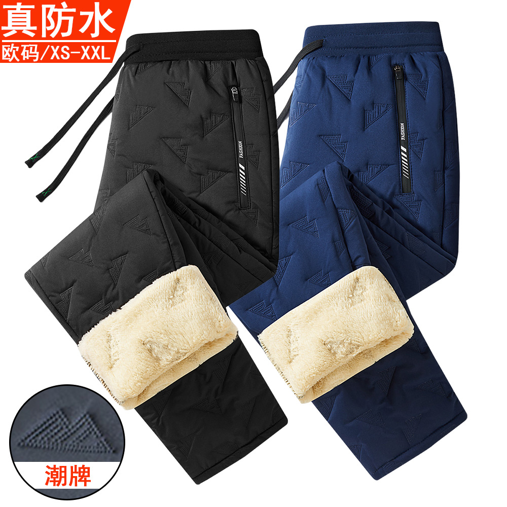Men's Winter Cotton Pants European Size Lamb Fleece Thickened Straight Pants for Outdoor Wear, Warm and Loose Trendy Brand Men's Casual Pants