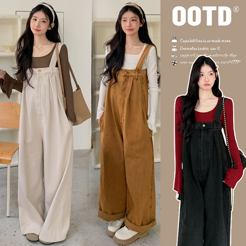 Maternity Wear Fashion 2025 Autum New Maternity Suit Washed Denim Overalls Base Layer Maternity Two-Piece Set