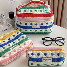 彩色圆点手提化妆包2023新款便携式大容量护肤品收纳包旅行洗漱包