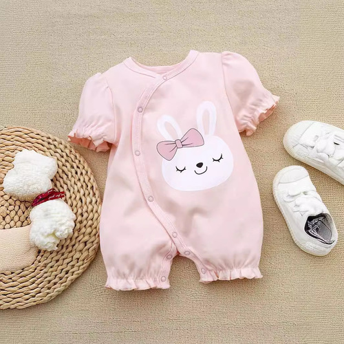  summer baby short-sleeved jumpsuit summer crawl suit small flying sleeves jumpsuit cotton cool pajamas 3-18