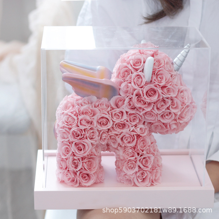 Flores verdaderas rosa unicornio Yunnan inmortalidad flores personalizadas muñecas de hortenida al por mayor acrílico red flores hechas a mano