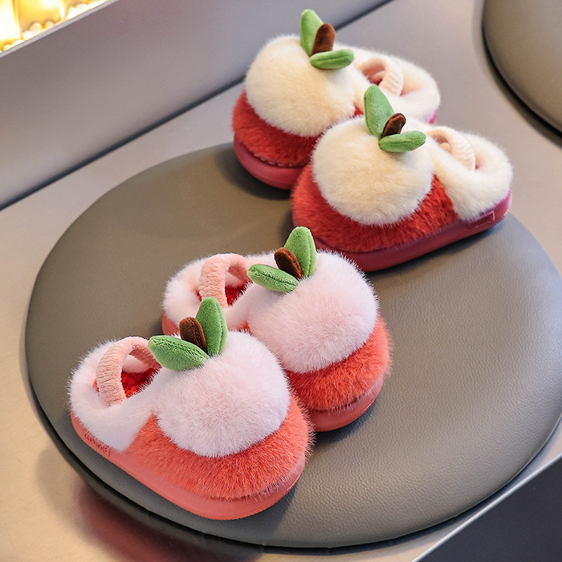 Children's Cotton Slippers Winter Boys' Warm Home Furry Slippers Small and Medium-Sized Kidsren's Non-Slip Soft Bottom Little Girls' Furry Slippers