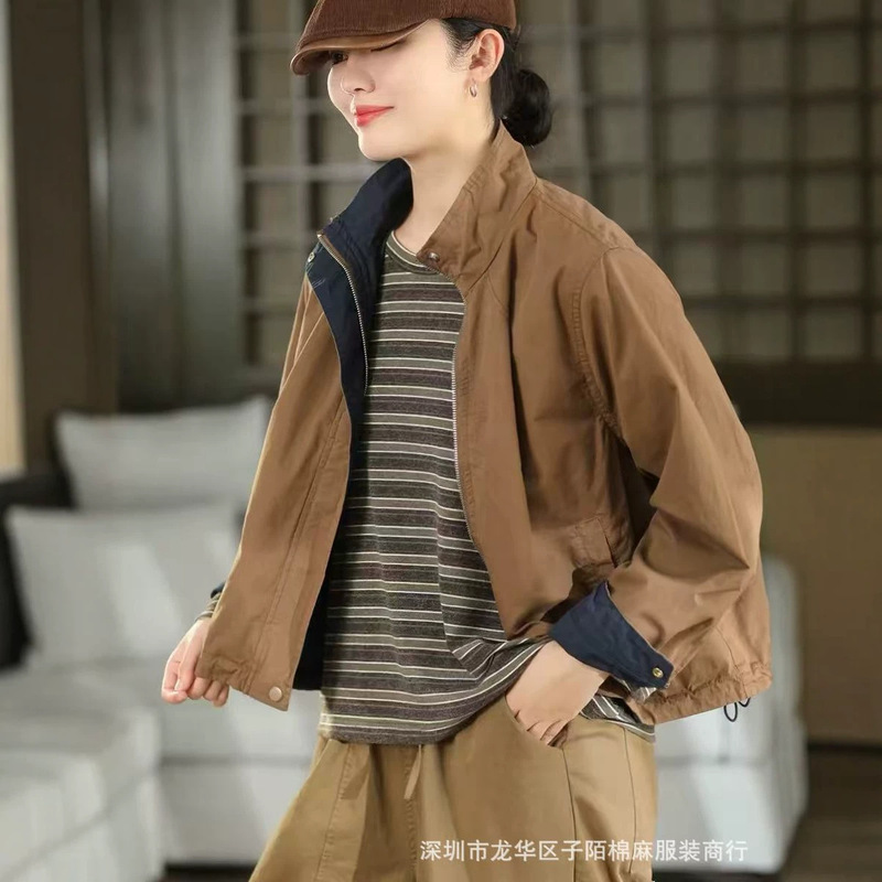 High-density cotton jacket, double-layered outerwear, fashionable women's jacket with drawstring hem, cardigan, outer layer, autumn top