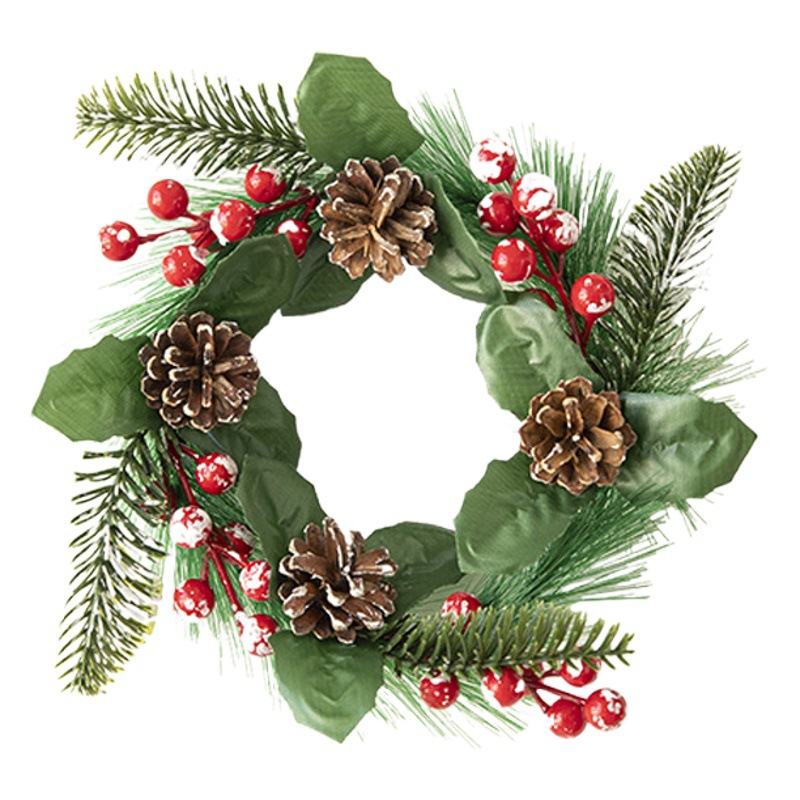 Hong Kong Heng Navidad pequeña guirnalda decoraciones puerta de Navidad colgando verde aguja de pino hoja de pino fruta ratán anillo colgante decoración de la puerta