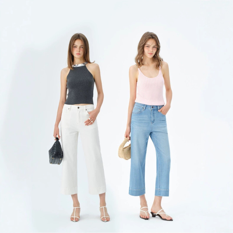 2026 Summer New Style Tencel Lyocell Cool and Comfortable Seline&Shilin Eight-Quarter Straight-Leg Jeans for Women