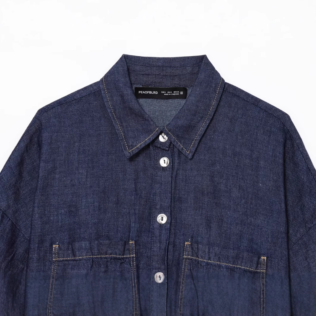 Cross-border European American Women's Fashion Bestseller: Casual And Stylish Denim Blend Shirt With_ecoleips.com