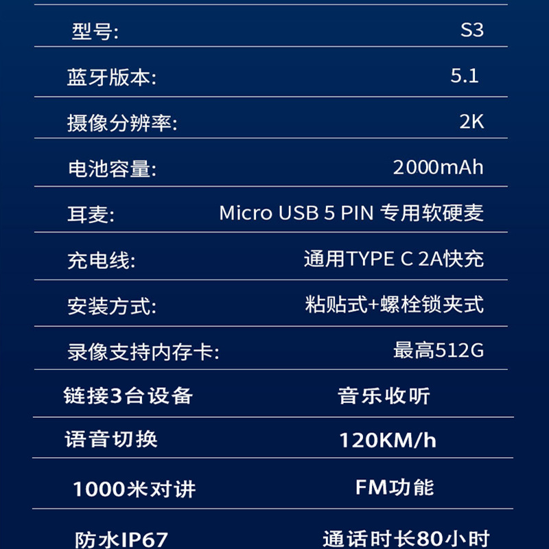 Casco de motocicleta de ciclismo transfronterizo Grabador de auriculares Bluetooth Máquina todo en uno Video HD inalámbrico 2K Walkie talkie