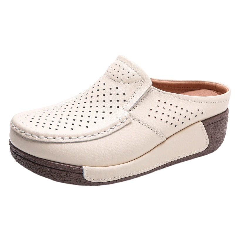 Трансграничные летние женские сандалии больших размеров Туфли на толстой подошве с вырезами и дырками, повседневная обувь для мам на танкетке, полутапочки с закрытым носком