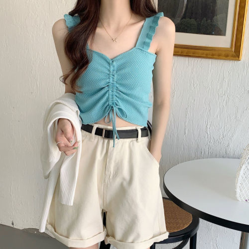 2023 summer short drawstring super popular small suspender outer vest women's sweet and spicy inner sleeveless bottoming sexy top