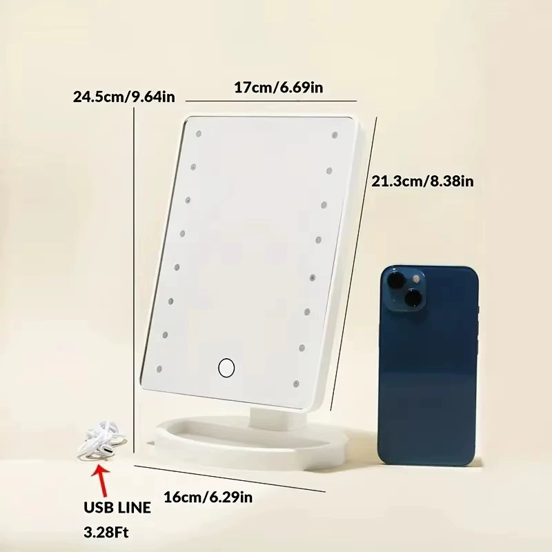 LED Dressing Mirror, Touch-Screen Portable Makeup Mirror, 16/22 LEDs, Rotatable with Storage Tray