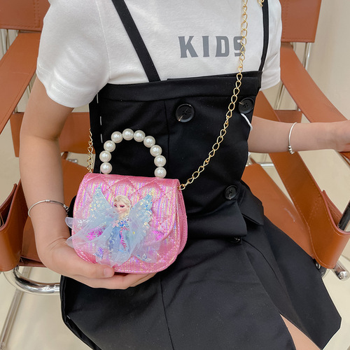 New style princess style shoulder bag cartoon anime girl pearl chain crossbody bag bow accessories small bag