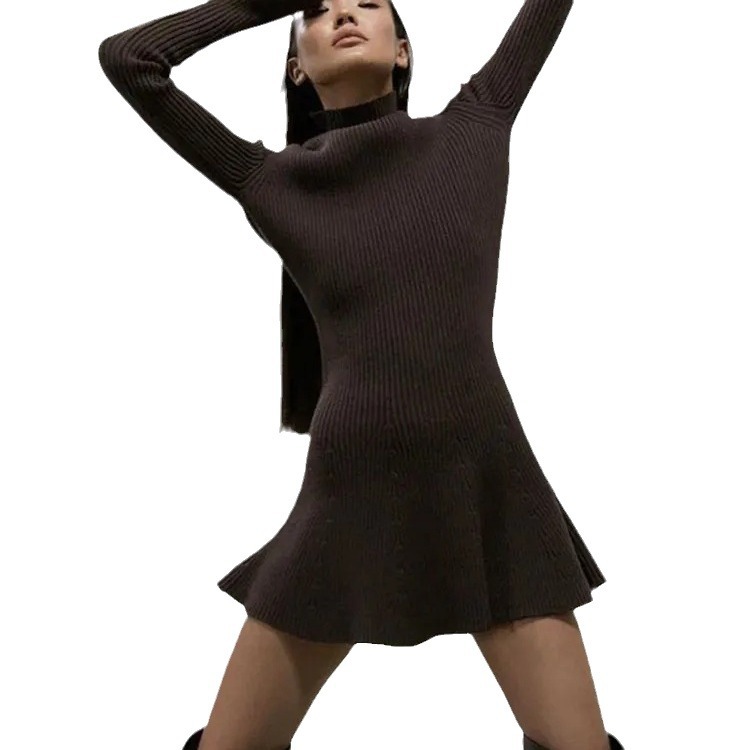ChicShe ChicShe 2024 Autumn Winter Turtleneck Knitted Petite Pullover Women's Sweater Dress Black Thick Style_voghion.com