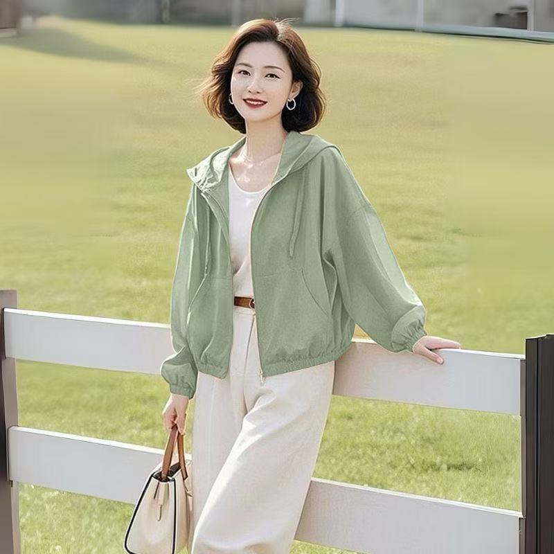 Chaqueta Holgada con Capucha para Protección Solar, Verano 2025, Informal, para Personas Bajas, Prenda Exterior Delgada con Protección UV