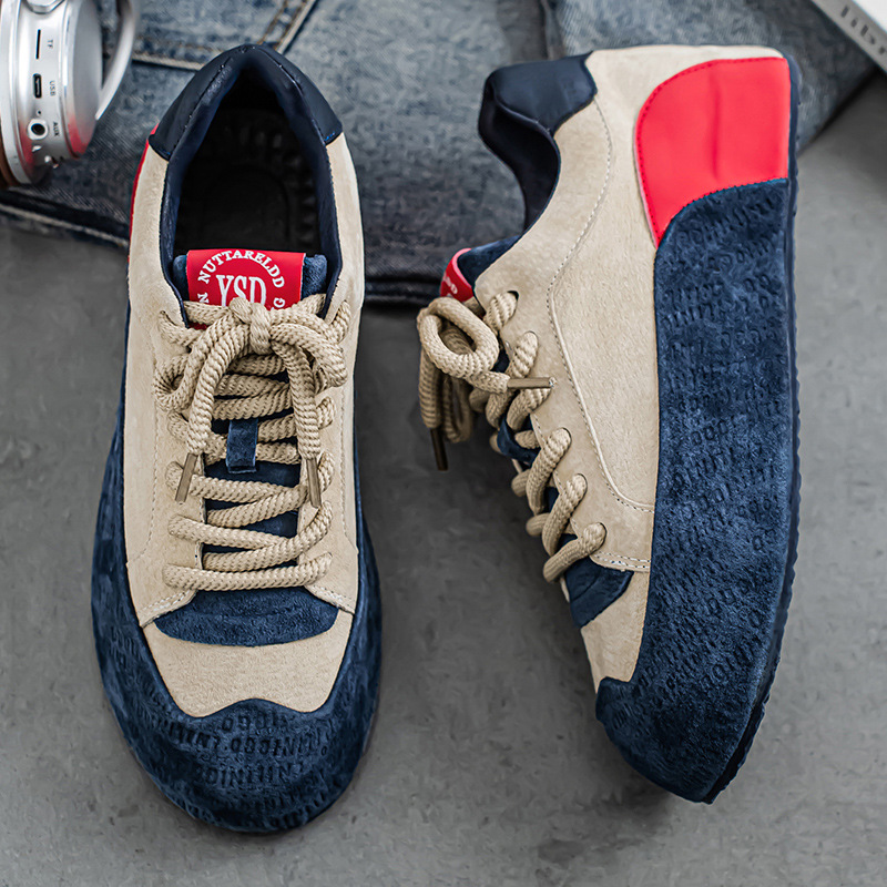 Zapatos de hombre 2025 primavera y otoño nuevo estilo zapatillas de terciopelo anti-cuero tendencia de hombre moda versátil con cordones zapatos deportivos casuales bajos