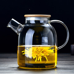 Large-capacity high borosilicate glass teapot, Japanese-style explosion-proof bamboo lid teapot, floral tea pot, electric ceramic stove compatible tea kettle