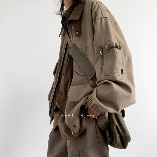 Spring and Autumn Style Casual Loose Unisex Universal Collar Workwear Flight Jacket Retro Multi-Pocket Wasteland Style Outerwear