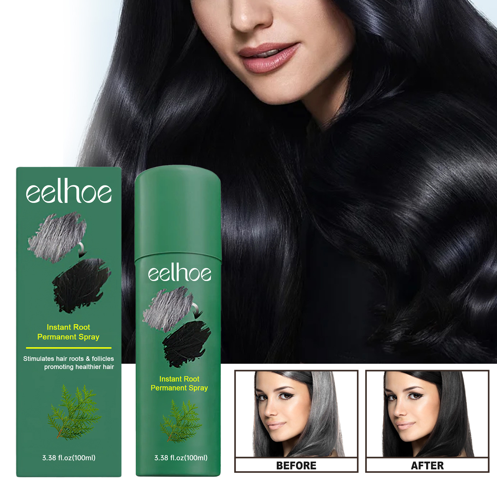 EELHOE Black Hair Spray Thick, nourishing hair roots, shiny and smooth natural black hair covering white hair hair care spray_voghion.com