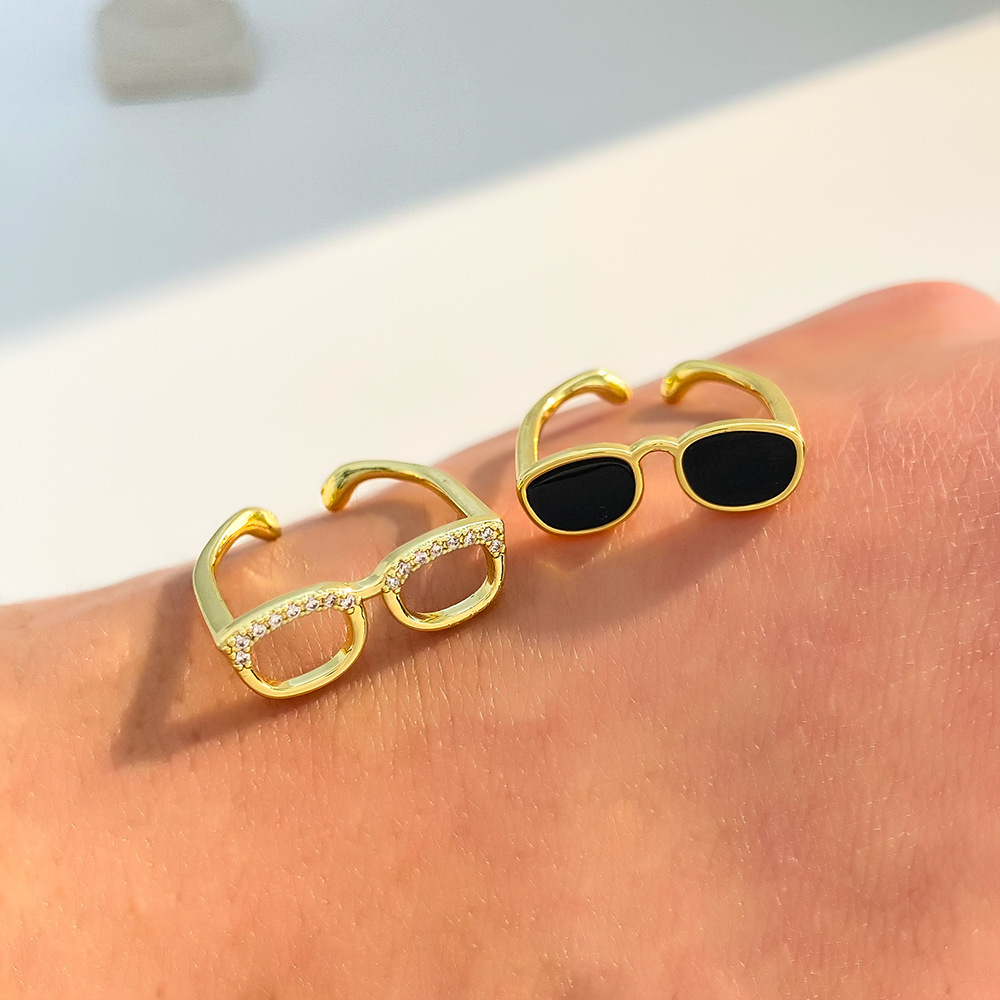 Novelty Glasses Copper Artificial Diamond Open Rings In Bulk display picture 2
