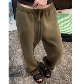 超柔绒感橄榄绿卫裤秋冬加绒显瘦慵懒束口直筒裤长裤2025新款休闲