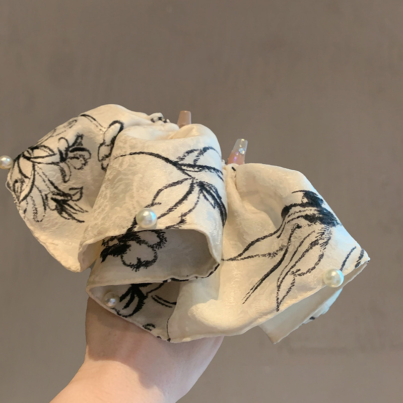 法式复古高级感大号印花珍珠发圈扎发大肠头扎马尾皮筋头绳发饰女|undefined