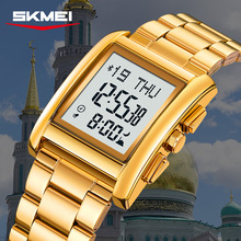 时刻美中东客户外贸多功能防水电子手表方块男女士休闲百搭钢带表