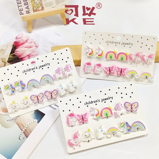 [can] children's ear clip without ear hole earrings princess cute unicorn resin anti-pain ear clip earrings wholesale