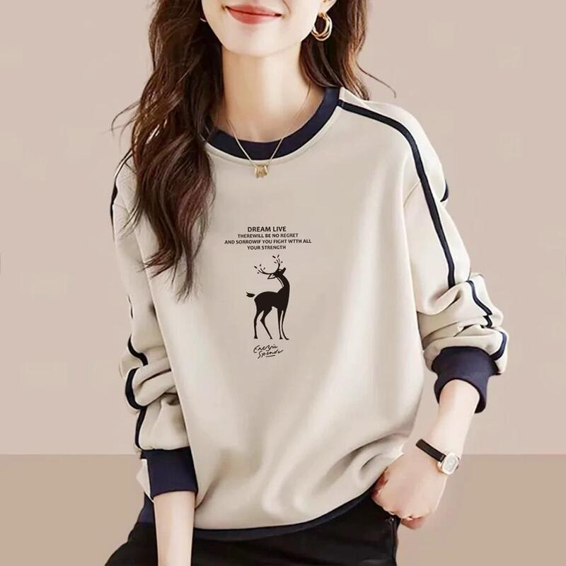 Foreign Trade Women's Clothing Brand Discount Cotton Printed Sweatshirt Women's Spring & Fall Bottoming Shirt Versatile Age-Reducing Color Matching Long-Sleeved Top
