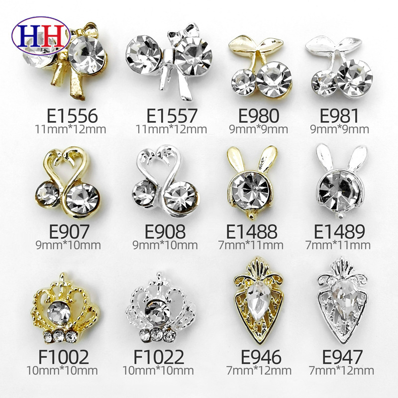 Alloy bow crystal nail jewelry 3D three-dimensional Crown Cherry rabbit Swan nail sticking diamond factory wholesale Alloy bow crystal nail jewelry 3D three-dimensional Crown Cherry rabbit Swan nail sticking diamond factory wholesale